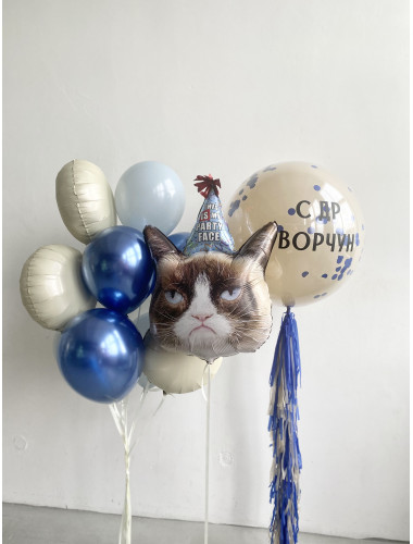 Набор шаров на День Рождения мужчины с котом-мемом
